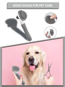 貓狗刷寵物毛髮去除器刷,帶自我清潔按鈕,適用於長毛和短毛動物的梳理用品,脫毛工具 (灰色)