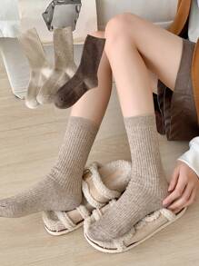 3 pares de calcetines de tobillo holgados y cálidos de unicolor para mujer, clásicos a juego, para otoño e invierno