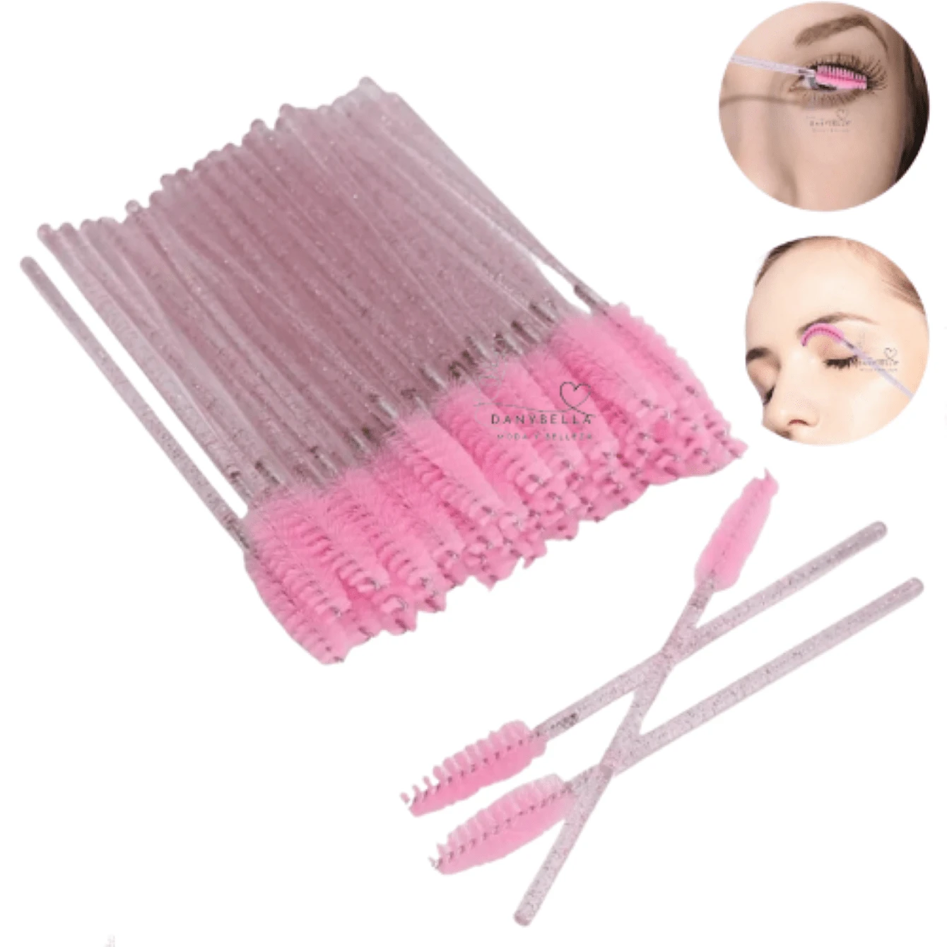 50 Disposable Glitter Eyelash Extension Brushes - Pink - View 1