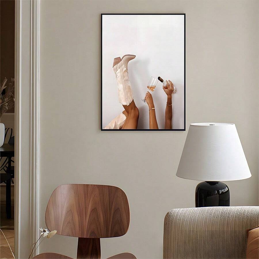 1入組現代女性與葡萄酒畫布牆藝術畫,適用於客廳、臥室、宿舍、牆壁裝飾畫 — 無附框