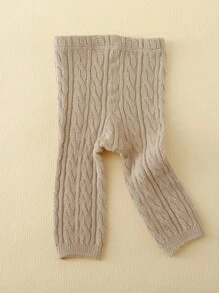 1pc Baby Knitted Woolen Warm Cropped Tights - Khaki - View 1