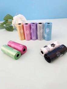 8 件黃色寵物爪印圖案垃圾袋用於清潔和衛生,便攜式狗便便袋,寵物用品