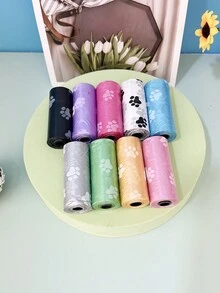 8 件黃色寵物爪印圖案垃圾袋用於清潔和衛生,便攜式狗便便袋,寵物用品