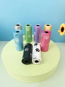 8 件黃色寵物爪印圖案垃圾袋用於清潔和衛生,便攜式狗便便袋,寵物用品