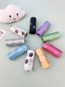 8 件黃色寵物爪印圖案垃圾袋用於清潔和衛生,便攜式狗便便袋,寵物用品