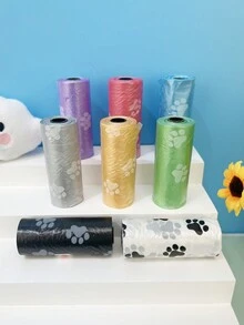 8 件黃色寵物爪印圖案垃圾袋用於清潔和衛生,便攜式狗便便袋,寵物用品