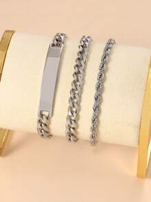 3入組時尚個性簡約男士不鏽鋼手鍊,時尚配件