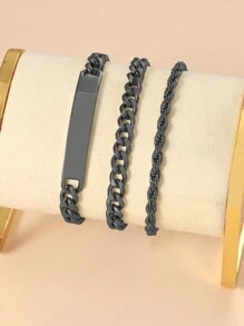 3入組時尚個性簡約男士不鏽鋼手鍊,時尚配件