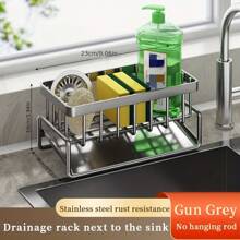 Kitchen Sink Drainer Rack Organizer, Multi-functional Draining Basket With Hanging Rod For Sink - Grey - View 3