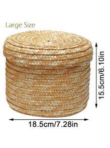 1pc Woven Round Basket For Home Storage Organizing - Gift Idea For Mother And Teacher With Packaging Box - Yellow - View 11