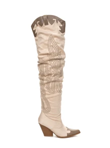 Icona Women's Embroidery Thigh-High Cowboy Boots - 白色 - 查看 6