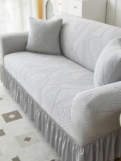 1pc Elastic Sofa Cover, Modern Style, Polyester Fiber, Leaf Pattern Skirt Design, Dustproof & Slip Resistant, All Seasons, Fits 1/2/3/4 Seater Sofa