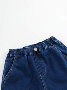 男女通用时尚保暖内衬萝卜裤牛仔裤，冬季保暖（洗涤标签在左口袋内） - 深色水洗藍 - 查看 7