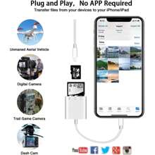 SD Card Reader Compatible With IPhone IPad,Micro SD Card Reader Memory Card Reader Plug And Play Trail Camera Viewer SD Card Adapter,Simultaneous Charging And Card Reading Micro SD Card Adapter - White - View 2