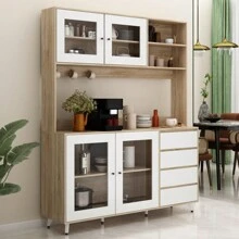 74.8" Tall Kitchen Pantry Cabinet with 4 Drawers, 4 Doors & Microwave Stand, Freestanding Hutch Cabinet with Buffet Cupboard for Kitchen, Dinningroom