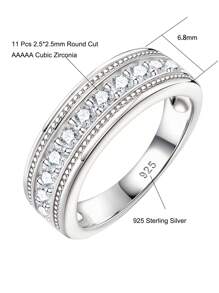 AIHUASI 1 chiếc nhẫn bạc Sterling 925 hấp dẫn dành cho nam trang sức cưới quà tặng ngày lễ tình nhân cắt tròn 5A Cubic Zirconia trang trí nhẫn đính hôn hợp thời trang trang sức cao cấp - Bạc - Xem 5