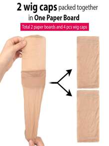 1 Miếng Không trượt Tóc giả Dây buộc tóc & 4pcs Mũ tóc giả - Màu be - Xem 2