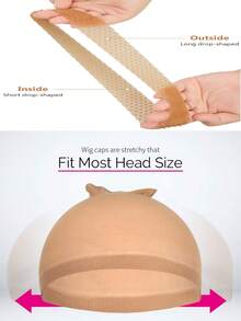 1 Miếng Không trượt Tóc giả Dây buộc tóc & 4pcs Mũ tóc giả - Màu be - Xem 3