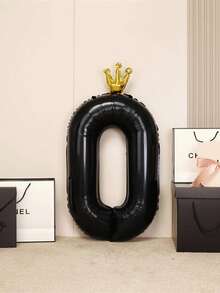 40英寸黑色皇冠形狀0-9數字乳膠氣球,生日主題派對裝飾用於室外婚禮和其他活動
