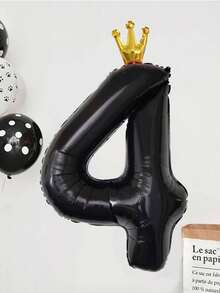 40英寸黑色皇冠形狀0-9數字乳膠氣球,生日主題派對裝飾用於室外婚禮和其他活動