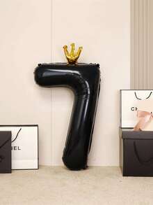 40英寸黑色皇冠形狀0-9數字乳膠氣球,生日主題派對裝飾用於室外婚禮和其他活動