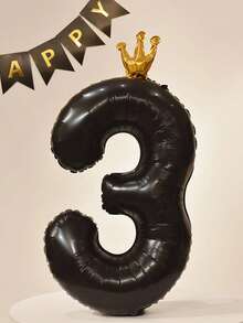 40英寸黑色皇冠形狀0-9數字乳膠氣球,生日主題派對裝飾用於室外婚禮和其他活動