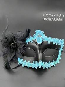 Blue Multi-angle Painted Mask & Side Flowered Little Lady Mask For Men & Women, Masquerade Party Accessory - Blue - View 2