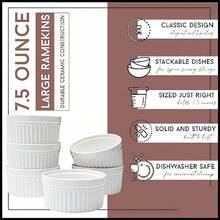 White Ramekin, Set Of 4 Fine Porcelain Ramekins, Stackable 4 Inch Bowls, 7 Ounce Dips Dish, Dishwasher Safe - White - View 2
