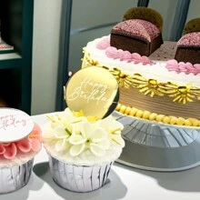 Set de 6 decoraciones redondas de acrílico con corazones pequeños y "Feliz Cumpleaños" para pasteles, suministros para fiestas, de vuelta a la escuela, Día de San Valentín