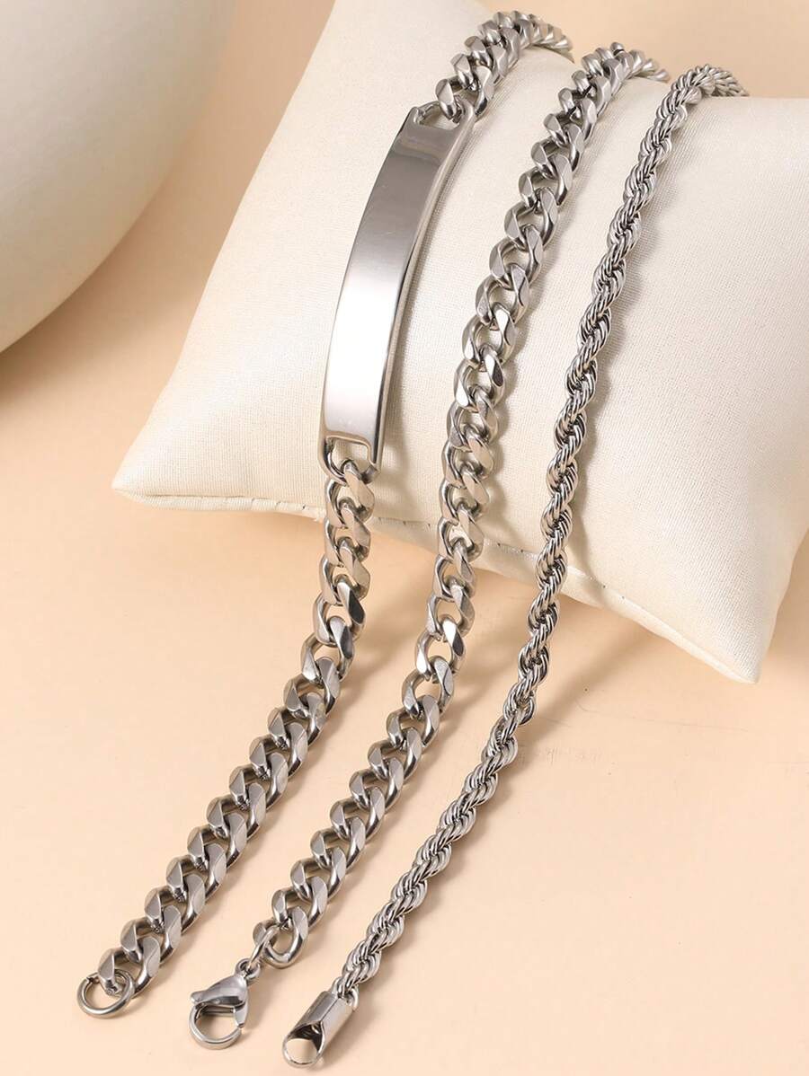 3入組時尚個性簡約男士不鏽鋼手鍊,時尚配件