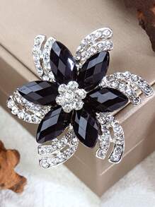 Luxurious Black Flower Design Rhinestone Brooch Valentines,Mom,Mother,Mother's Day,Gift - Black Flowers - View 3