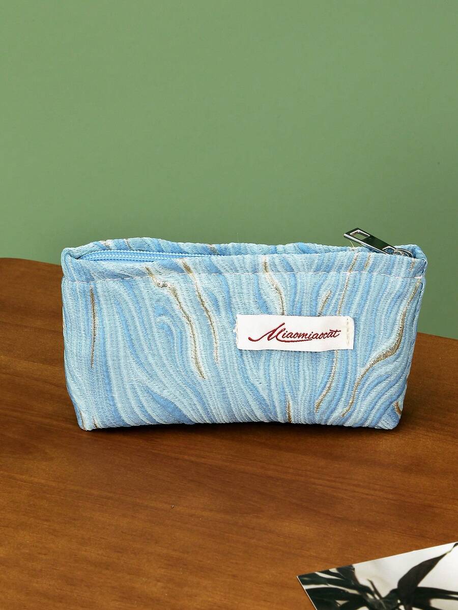 Exquisite Wavy Embossed Pattern Travel Makeup Bag, 1pc Large Capacity Fashion Toiletry Handbag Bath Shower Bag Multifunctional Cosmetic Organizer Pouch Case Portable Cosmetics Brush Storage Clutch With Zipper Closure for Lipstick, Brush, Skincare, Mobile Phone, Coin, for Home, Travel, Vacation and School Use - Multicolor - View 1