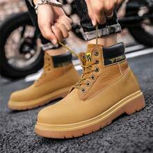 男士工作安全鞋,高筒機車靴,不易斷裂的鋼頭靴,勞動保護安全鞋,建築工地大黃靴 - 黃色 - 查看 4