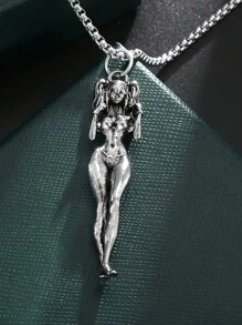 1入新設計復古時尚鍍銀長腿淑女吊墜項鍊,適合男性日常穿戴 - 銀色 - 查看 4