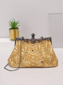 1 件手工重繡金色手持迷你晚宴包適合女士宴會、派對、酒吧、、、、婚禮女孩 - 金色 - 查看 1