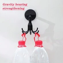 1pc Multi-angle Rotatable Hook Six-claw Rotatable Hook With Strong Adhesive Thick Soup Spoon Stand Multi-functional Household Kitchen Storage Clothing Hat Bag Storage Hook - Black - View 5