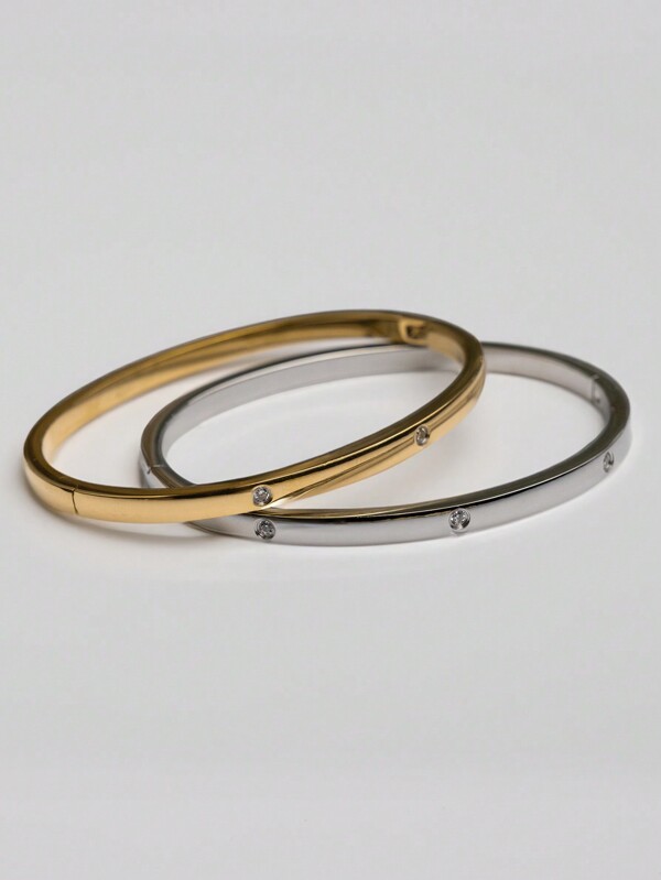 TONSI 1 pieza Brazalete de acero inoxidable chapado en oro de 18K con circonita artificial, baja reacción alérgica, impermeable, adecuado para mujeres y niñas para todas las ocasiones