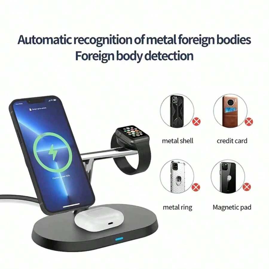 Estación De Carga Inalámbrica Rápida 3 En 1 Compatible Con Iphone, Apple Watch Y Airpods - ¡soporte Magnético! - negro - Ver 1