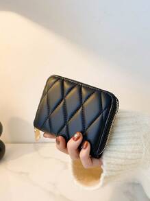 1pc Solid Color Stitched Design Short Zipper Wallet For Daily Use Date Present Card Holder Wallet Business Card Holder Credit Card Holder Women For Women Wallet Mini Wallet Purse Wallet Card Wallet