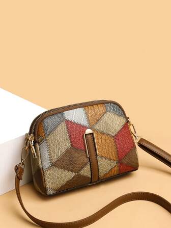 复古 1 件多色 PU 装饰复古设计多层斜挎包适合女性日常使用