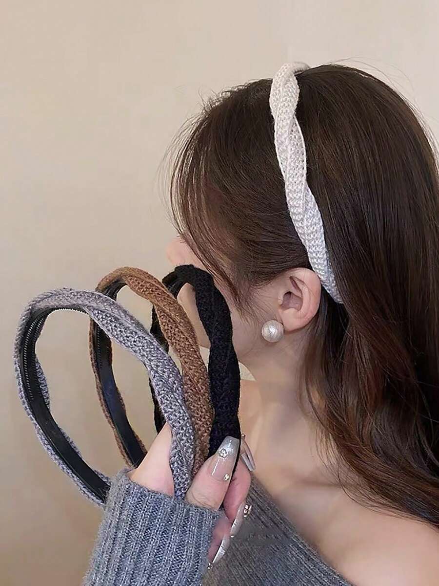 1pc Autumn And Winter Solid Color Wool Braided Twist Headband, Versatile For Commuting - Multicolor - View 1