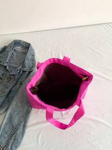 low tea 1 件純色格子圖案手提單肩包拉鍊,大容量,時尚休閒,百搭,含零錢包,適合女士日常使用 - 玫紅色 - 查看 4