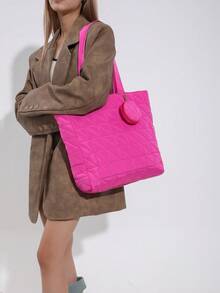 low tea 1 件純色格子圖案手提單肩包拉鍊,大容量,時尚休閒,百搭,含零錢包,適合女士日常使用 - 玫紅色 - 查看 5