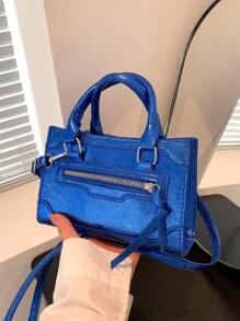 Toamnă și iarnă Nou stil coreean la modă Motocicletă Inspire geantă de mână strălucitoare pentru umăr, geantă mică pătrată pentru femei, casual șic