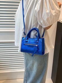 Toamnă și iarnă Nou stil coreean la modă Motocicletă Inspire geantă de mână strălucitoare pentru umăr, geantă mică pătrată pentru femei, casual șic