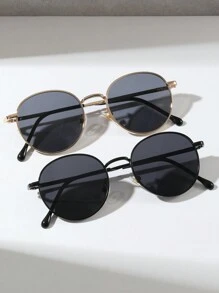 2pcs Unisex Children's Round Metal Frame Glasses, Outdoor Travel Vintage Decorative Glasses - Grey - View 1