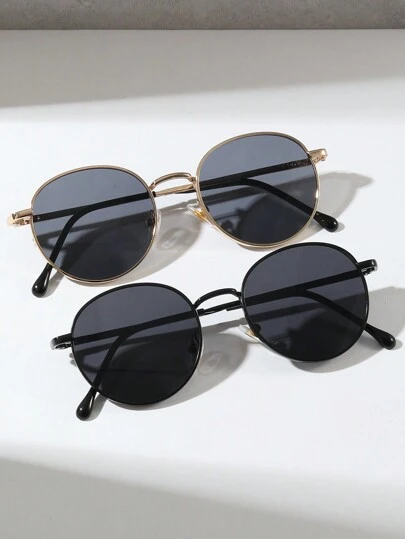 نظارات إطار معدني دائري يونيسكس للأطفال 2 قطعة، نظارات زخرفية للاستخدام في الخارج والسفر بطراز عتيق