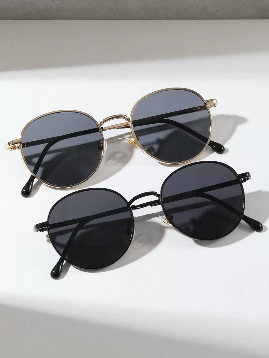 2pcs Unisex Children's Round Metal Frame Glasses, Outdoor Travel Vintage Decorative Glasses - Grey - View 1