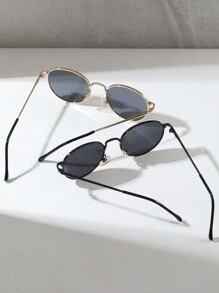 2pcs Unisex Children's Round Metal Frame Glasses, Outdoor Travel Vintage Decorative Glasses - Grey - View 4