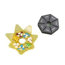 Pastillero Semanal, Organizador De Pastillas Redondo Con 7 Compartimentos Engrosados, Mini Pastillero Multicolor Portátil - Naranja - Ver 6